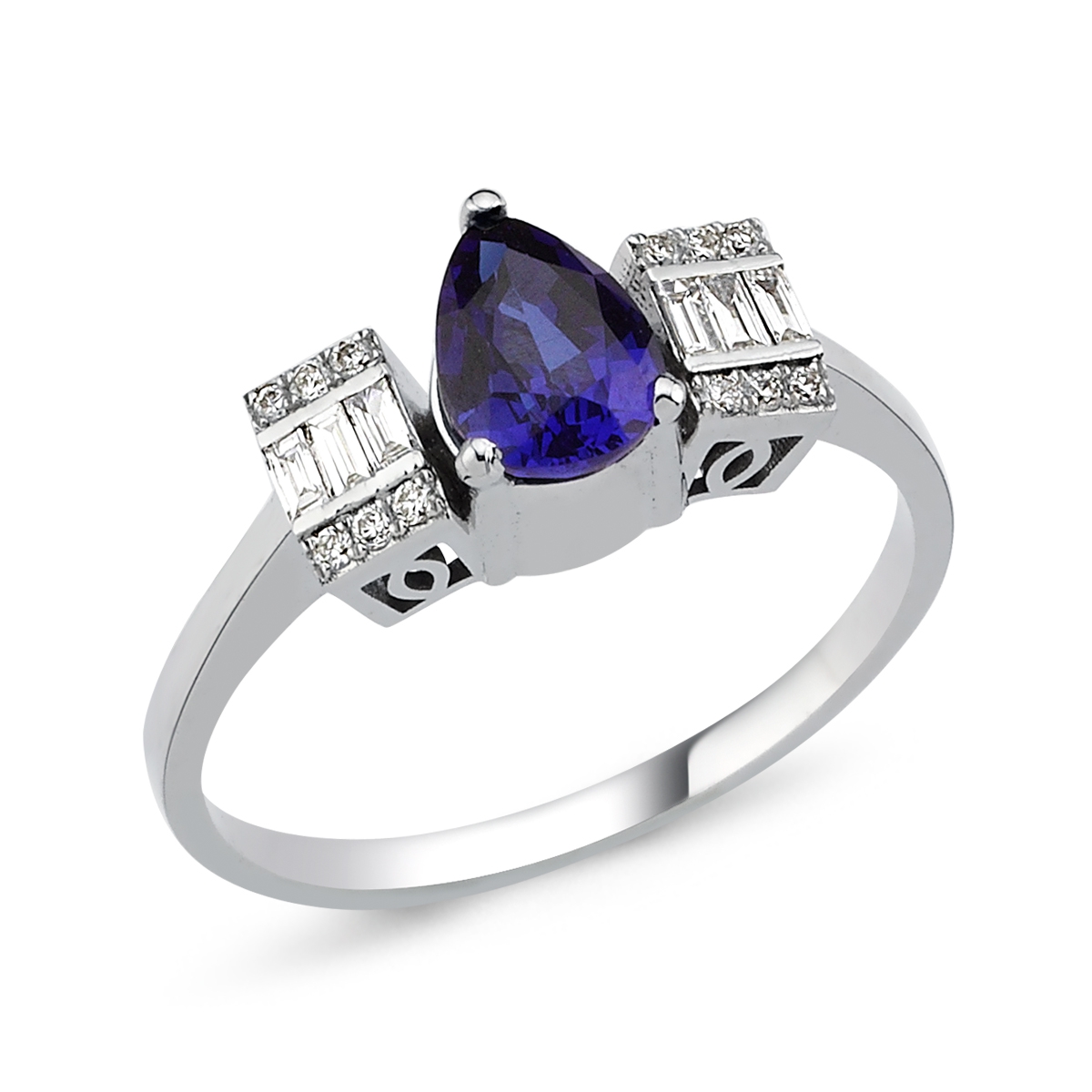 Baguette- Sapphire And Baguette Diamond Ring