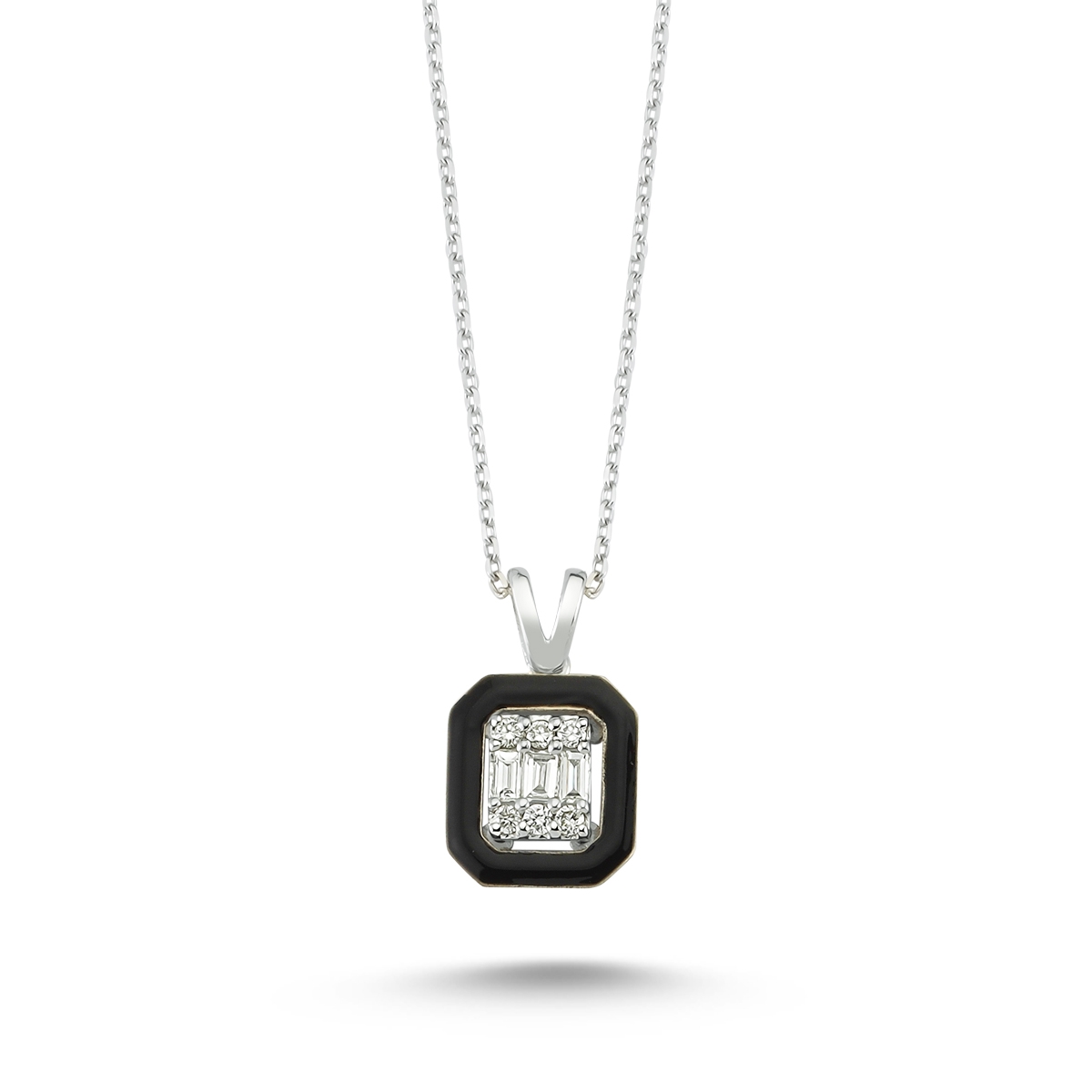 Iris- Baguette and Black Enamel Necklace