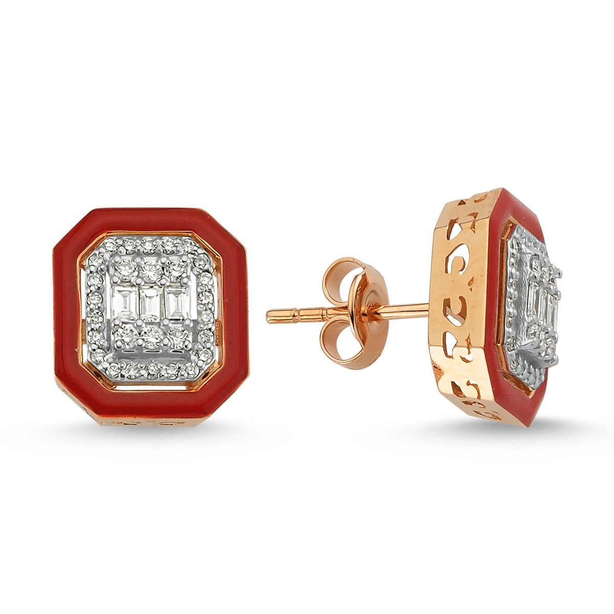 Iris- Baguette Diamond and Red Earrings