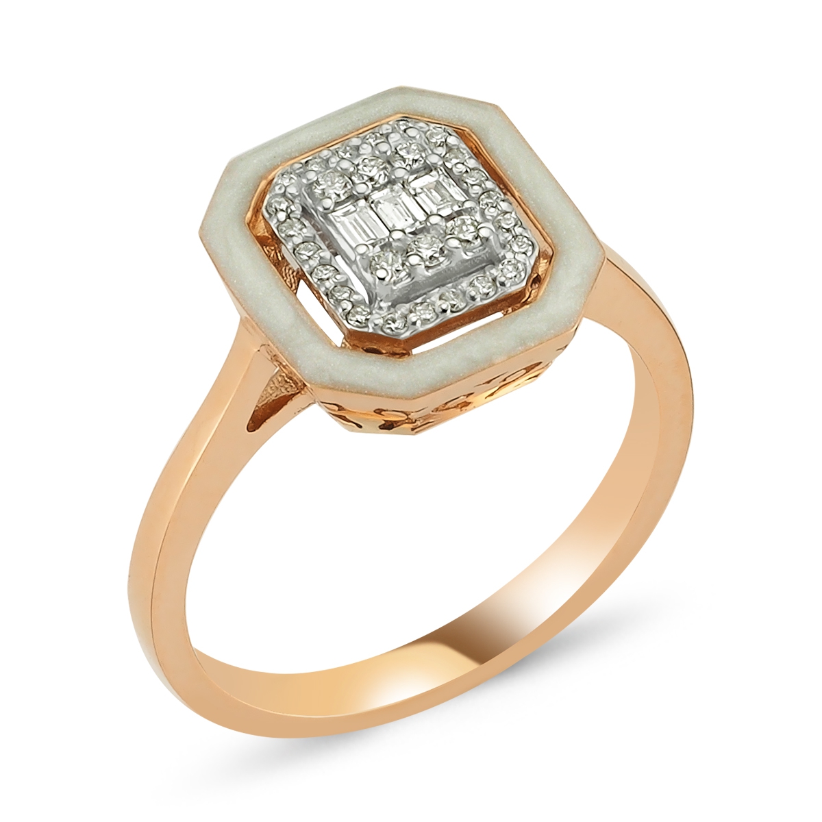 Iris- Baguette Diamond and White Enamel Ring