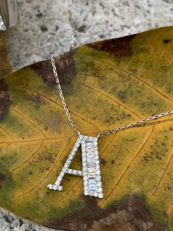 Baguette- Diamond Letter Necklace