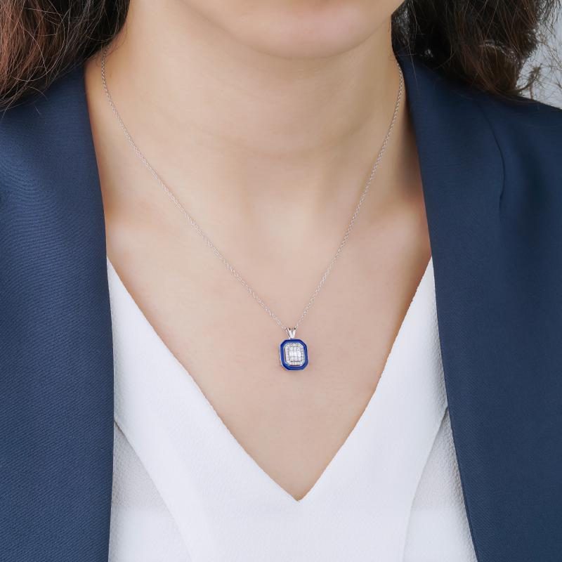 Iris- Baguette and Blue Enamel Necklace