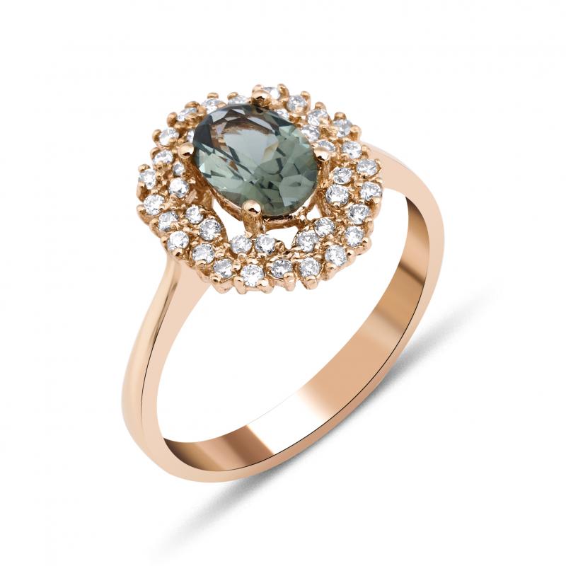 Vintage- Olive Green Sapphire And Diamond Ring