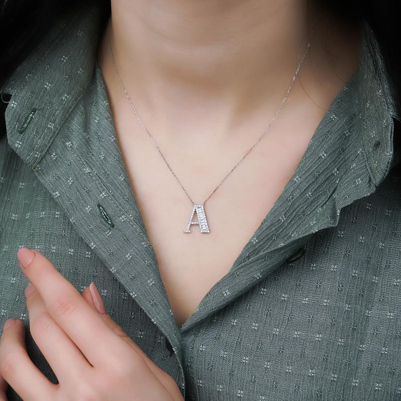 Baguette- Diamond Letter Necklace