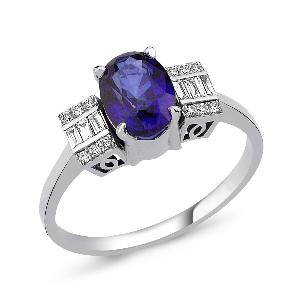 Baguette- Sapphire And Baguette Diamond Ring
