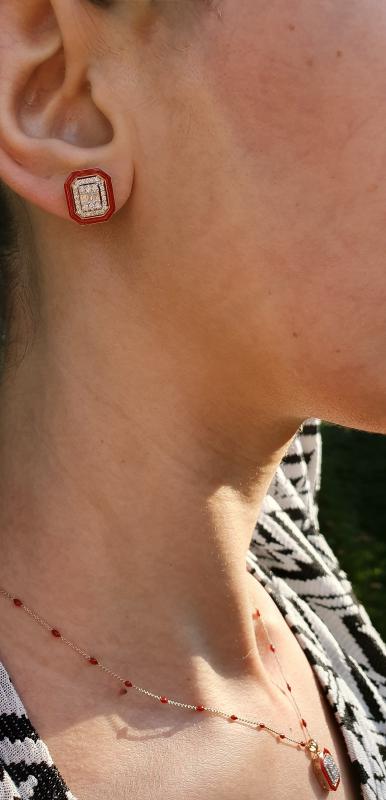 Iris- Baguette Diamond and Red Earrings