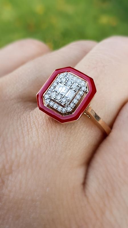 Iris- Baguette Diamond and Red Enamel Ring