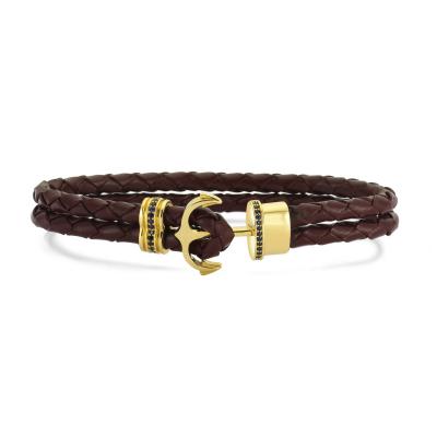 Men- Sapphire And Leather Gold Bracelet