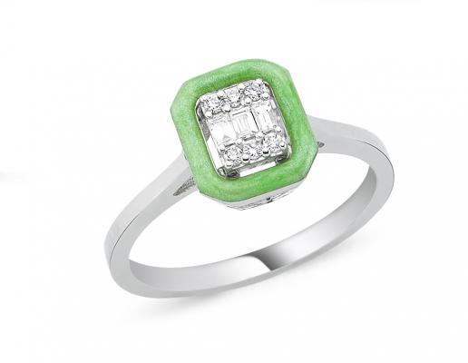 Iris- Baguette and Green Enamel Ring