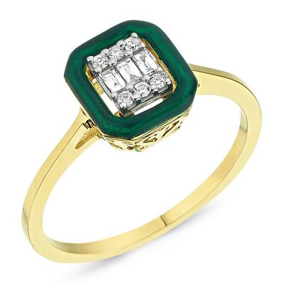 Iris- Baguette and Green Enamel Ring