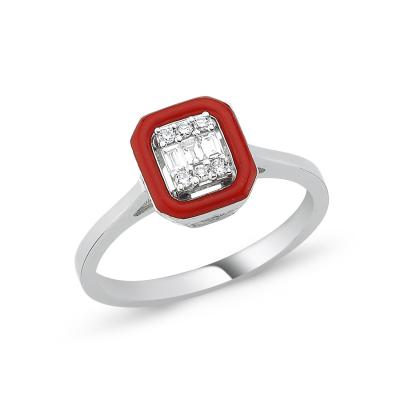 Iris- Baguette and Red Enamel Ring