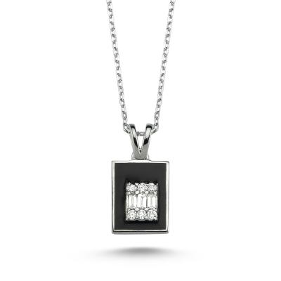 Enamel Asimetric Diamond Necklace