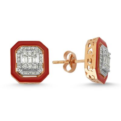 Iris- Baguette Diamond and Red Earrings