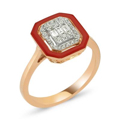  Baguette and Red Enamel Ring