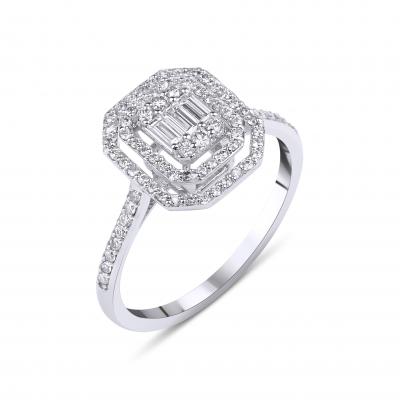 Baguette- 2 Halo Diamond Ring
