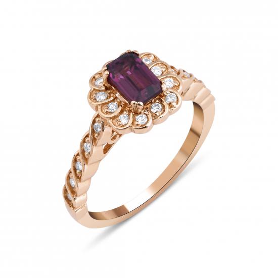 Vintage- Rhodolite And Diamond Ring